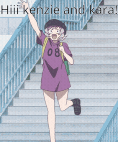 Girl In Purple Shirt Number 08 Running Down Stairs GIF