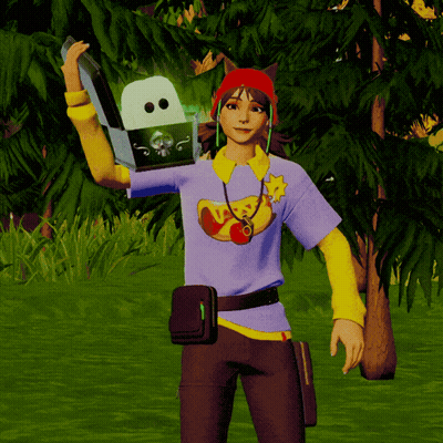Girl In Purple Shirt With Yellow Star Holding Ghost GIF