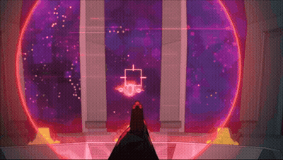 Girl In Purple Suit In Front Of Purple Square GIF