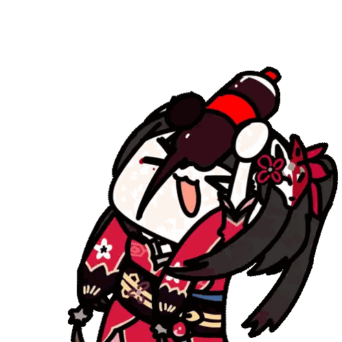 Girl In Red And Black Kimono Sticker