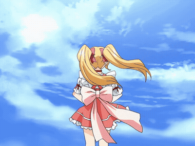 Girl In Red And White Dress With Pink Bow GIF
