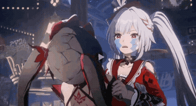 Girl In Red And White Outfit Standing Next To Monster In Video Game GIF