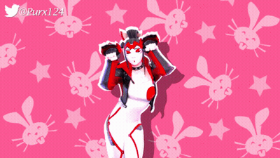 Girl In Red And White Outfit With Bunny Faces And Stars GIF