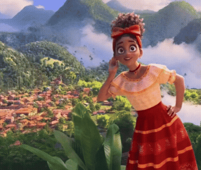 Girl In Red And Yellow Dress By Mountains GIF