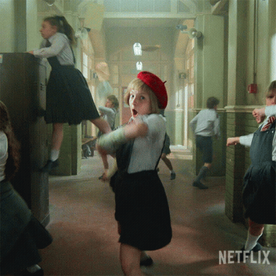 Girl In Red Beret In Hallway GIF