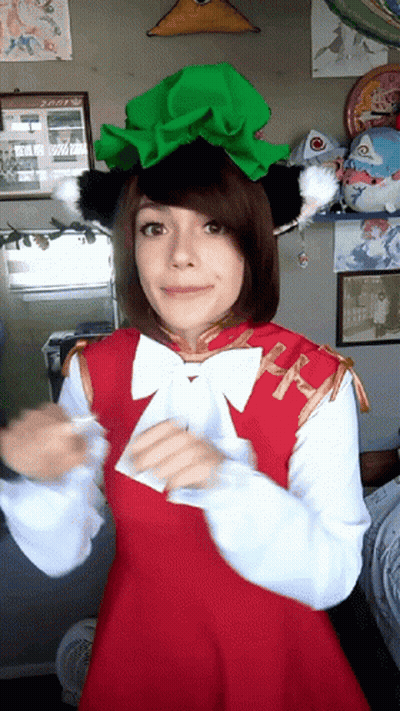 Girl In Red Dress And Green Hat With Letter R GIF