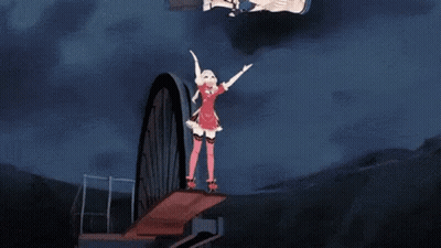 Girl In Red Dress Arms Outstretched Man Falling GIF