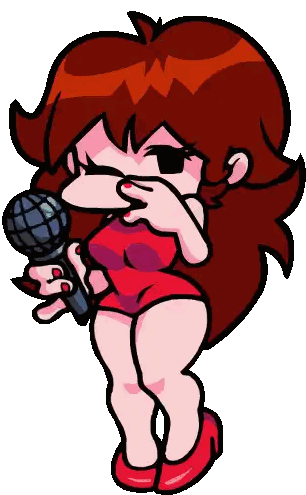 Girl In Red Dress Covering Face With Microphone Sticker