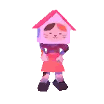 Girl In Red Dress Holding House With Cat Sticker