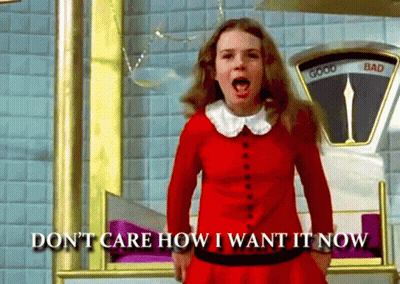 Girl In Red Dress Standing In Front Of Good Scale GIF