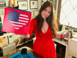 Girl In Red Dress Waving American Flag Heart GIF