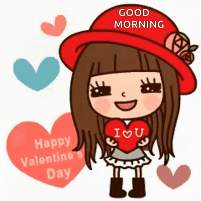Girl In Red Hat Holding Heart Saying I Love U GIF
