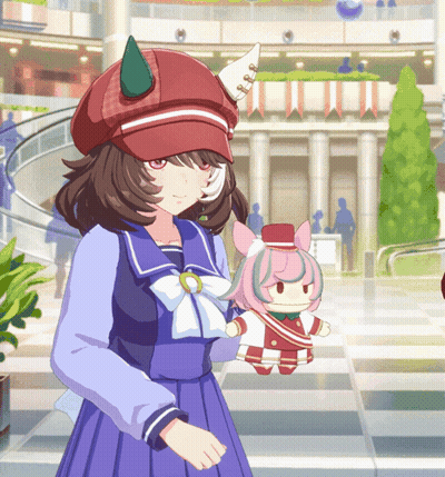 Girl In Red Hat Holding Stuffed Animal GIF