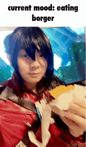Girl In Red Jacket Eating Burger GIF