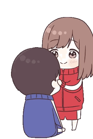 Girl In Red Jacket Kissing Boy In Blue Sticker