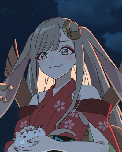 Girl In Red Kimono With Flowers GIF