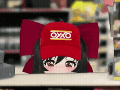 Girl in Red OXXO Hat Peeking Over Counter
