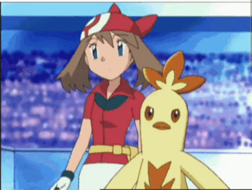 Girl In Red Shirt Next To Yellow Chicken GIF
