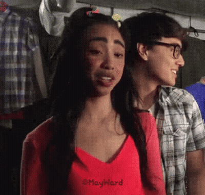 Girl In Red Shirt Saying #Mayward GIF