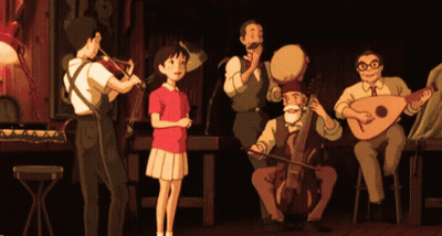 Girl In Red Shirt With Musicians GIF