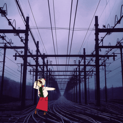 Girl In Red Skirt On Train Tracks GIF
