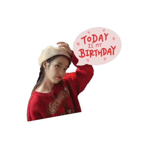 Girl In Red Sweater Holding Birthday Sign Sticker