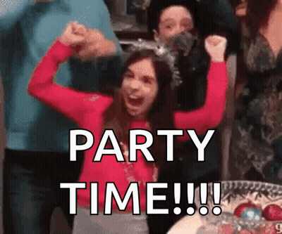 Girl In Red Sweater Raising Arms Saying Party Time GIF