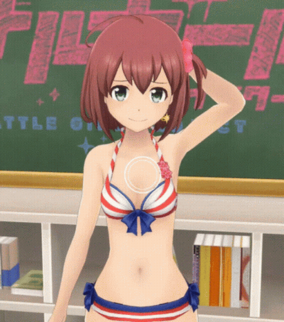 Girl In Red White Blue Bikini At Blackboard Saying Battle Girl GIF