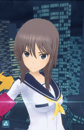 Girl In Sailor Suit Standing In Front Of City Skyline GIF