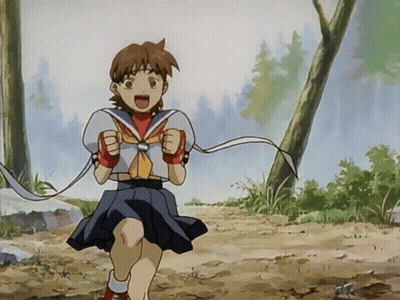 Girl In Sailor Uniform Running Through Forest GIF
