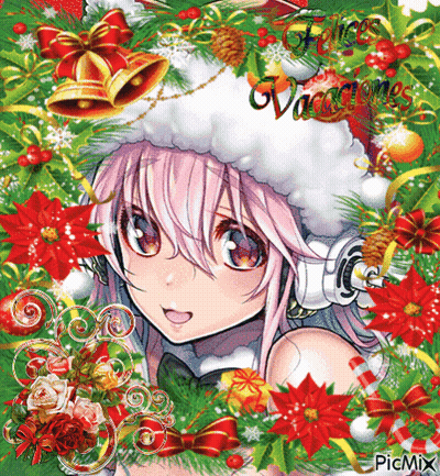 Girl in Santa Hat and Headphones Surrounded by Christmas Decorations
