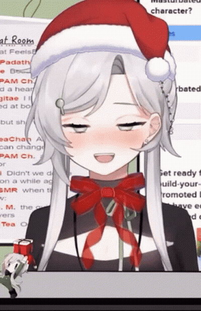 Girl In Santa Hat And Red Bow GIF
