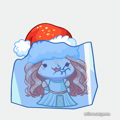 Girl in Santa Hat Behind Broken Glass Says Ilovecatgame