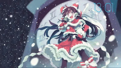 Girl In Santa Outfit Standing In Front Of Clock Saying 1301 GIF