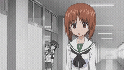 Girl In School Uniform At Door Marked 2A GIF