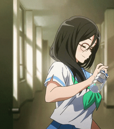 Girl in School Uniform Holding Bottle
