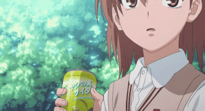 Girl In School Uniform Holding Can Of Coconut Soda GIF