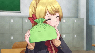 Girl In School Uniform Holding Green Bag GIF
