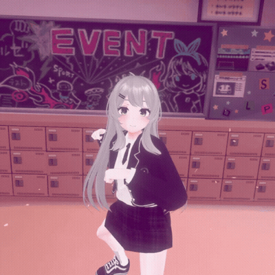 Girl In School Uniform In Front Of Event Sign GIF