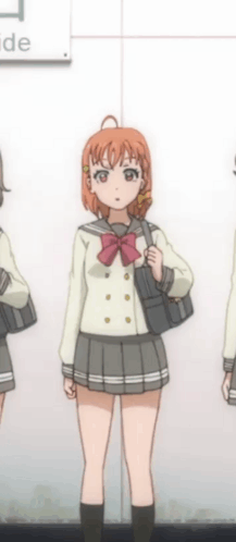 Girl In School Uniform In Front Of Sign GIF