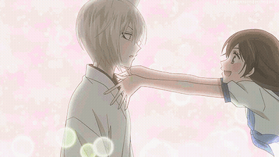 Girl In School Uniform Reaching To Touch Man's Neck GIF