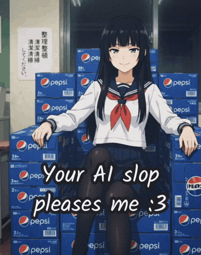 Girl In School Uniform Sitting On Pepsi Boxes GIF