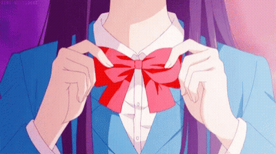 Girl In School Uniform Tying Pink Bow GIF
