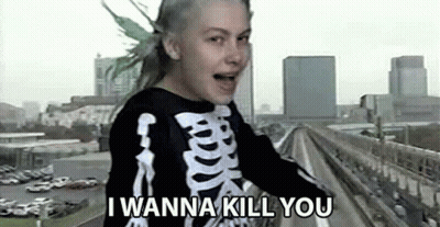 Girl In Skeleton Shirt Saying I Wanna Kill You GIF