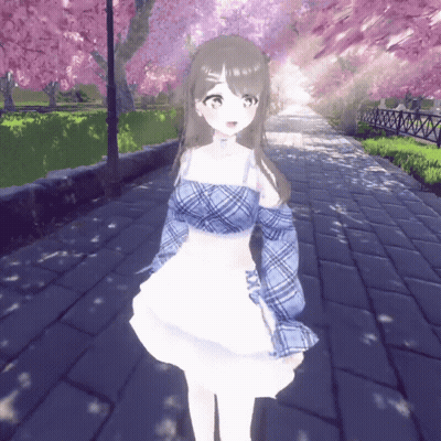 Girl In Squirrel Costume Arms Outstretched In Front Of Tree GIF