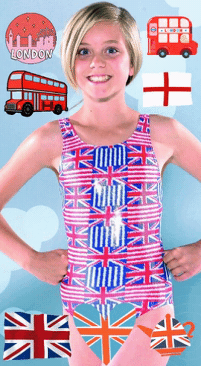 Girl In Striped Swimsuit Surrounded By London Icons GIF