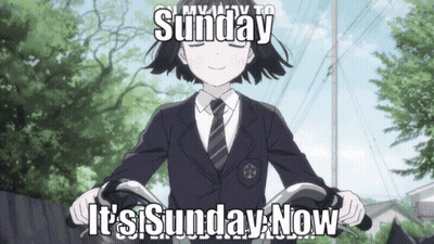 Girl In Suit And Tie Riding Bike Saying It's Sunday Now GIF