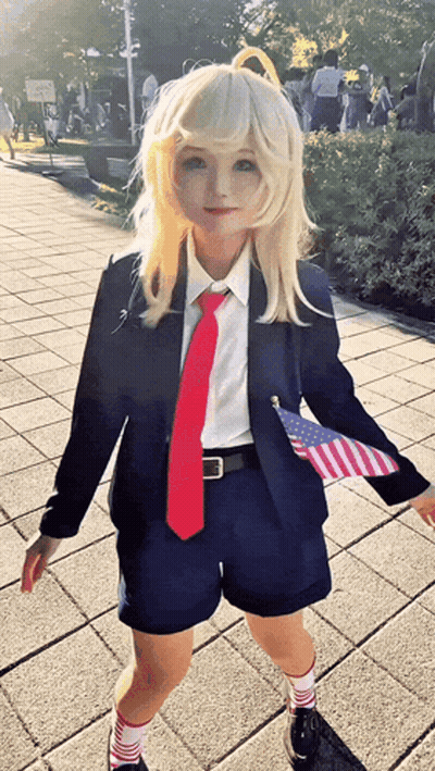 Girl In Suit And Tie With American Flag GIF