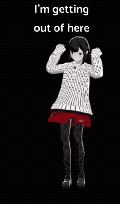 Girl in Sweater and Red Skirt Dancing on Black Background