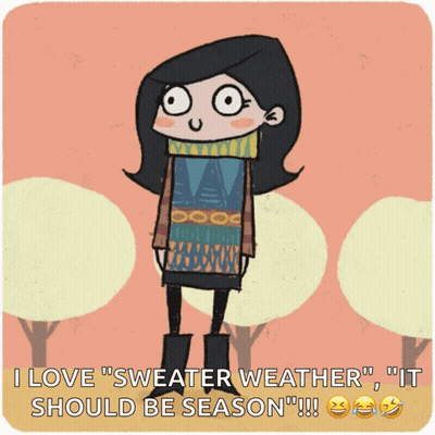 Girl In Sweater And Scarf Saying I Love Sweater Weather GIF